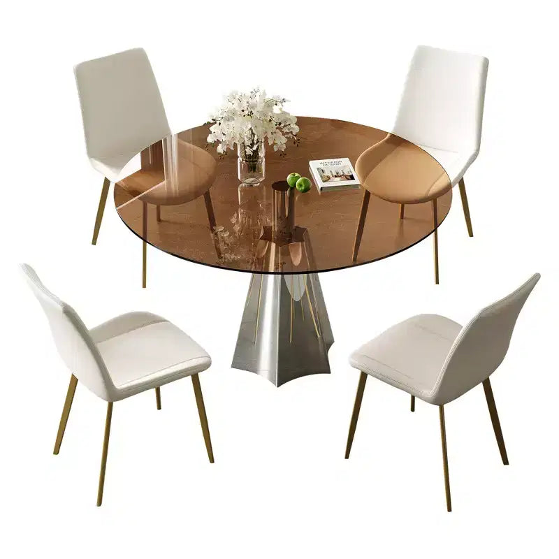 Ensemble de salle à manger rond 5 pièces GDFStudio Lenhart du milieu du siècle avec table en verre de 35 pouces et 4 chaises ergonomiques