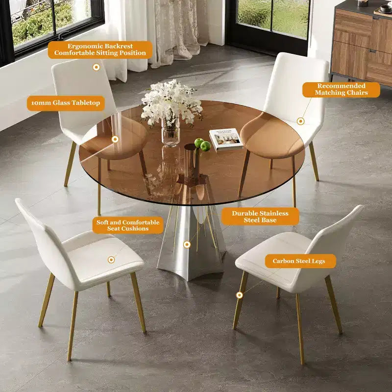 Ensemble de salle à manger rond 5 pièces GDFStudio Lenhart du milieu du siècle avec table en verre de 35 pouces et 4 chaises ergonomiques