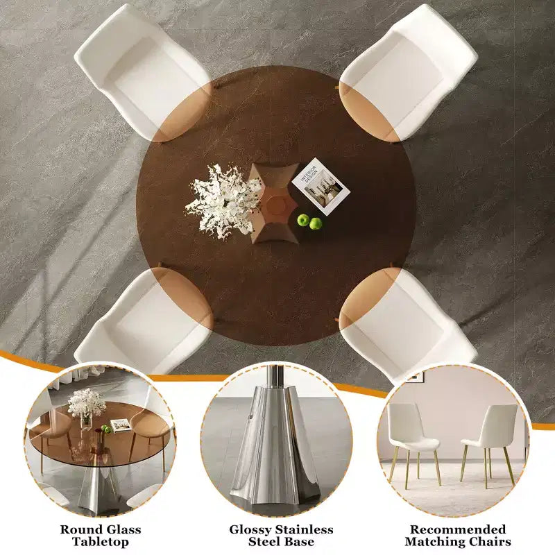 Ensemble de salle à manger rond 5 pièces GDFStudio Lenhart du milieu du siècle avec table en verre de 35 pouces et 4 chaises ergonomiques