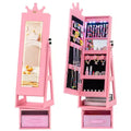 Costway 3 In 1 Kids Jewelry Cabinet w/3-Color Lighted Full Length Mirror Internal Mirror