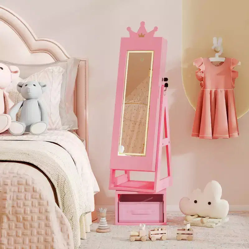 Costway Armoire à bijoux 3-en-1 pour enfants avec miroir pleine longueur éclairé 3 couleurs et miroir interne
