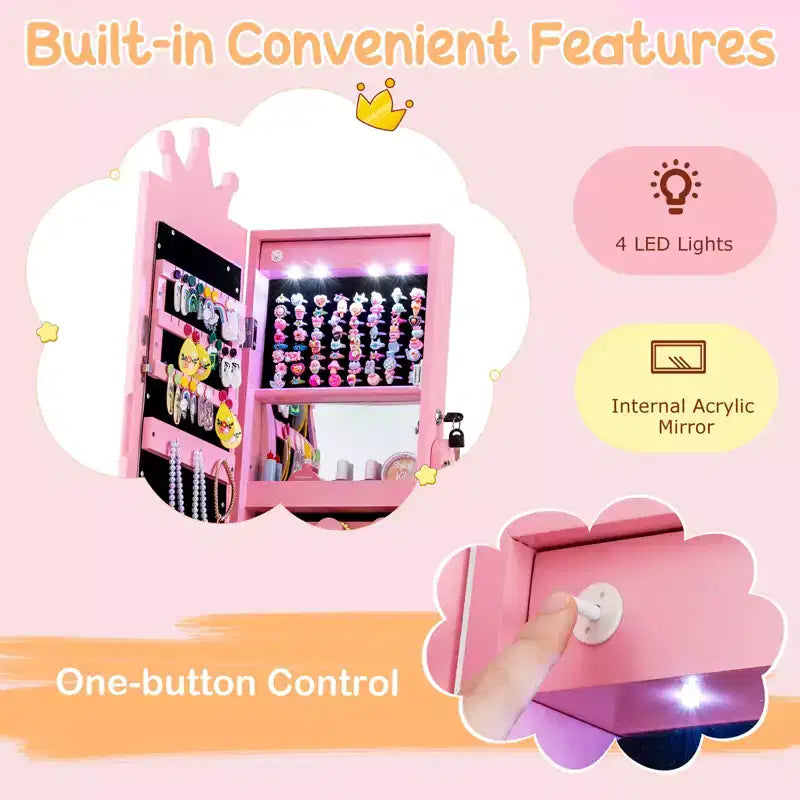 Costway Armoire à bijoux 3-en-1 pour enfants avec miroir pleine longueur éclairé 3 couleurs et miroir interne