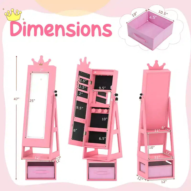 Costway Armoire à bijoux 3-en-1 pour enfants avec miroir pleine longueur éclairé 3 couleurs et miroir interne
