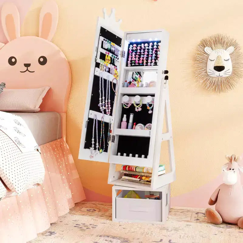 Mobile Portagioie Girevole per Bambini con Luci, Specchio a Tutta Altezza e Specchio Incorporato