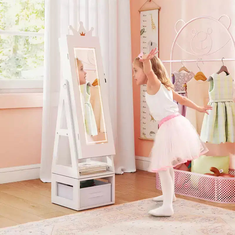 Mobile Portagioie Girevole per Bambini con Luci, Specchio a Tutta Altezza e Specchio Incorporato