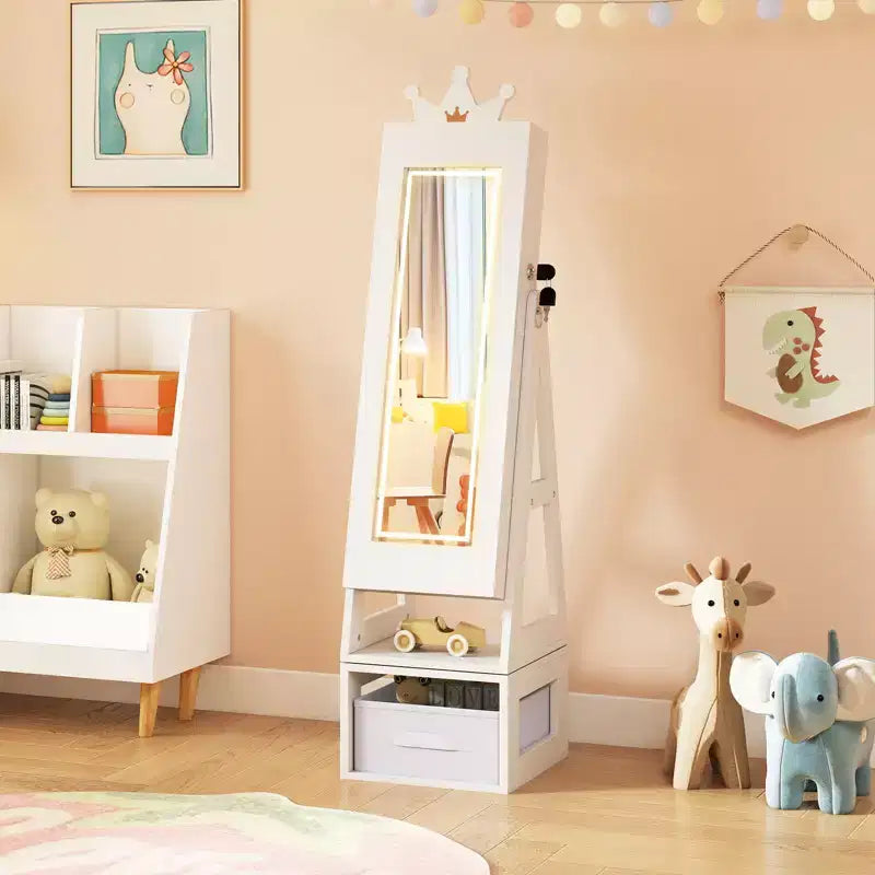 Mobile Portagioie Girevole per Bambini con Luci, Specchio a Tutta Altezza e Specchio Incorporato