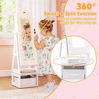 Armoire à Bijoux Pivotante pour Enfants avec Lumières, Miroir sur Pied et Miroir Intégré