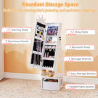 Armoire à Bijoux Pivotante pour Enfants avec Lumières, Miroir sur Pied et Miroir Intégré