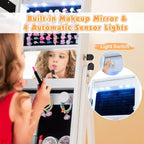 Armoire à Bijoux Pivotante pour Enfants avec Lumières, Miroir sur Pied et Miroir Intégré