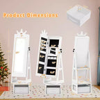 Armoire à Bijoux Pivotante pour Enfants avec Lumières, Miroir sur Pied et Miroir Intégré