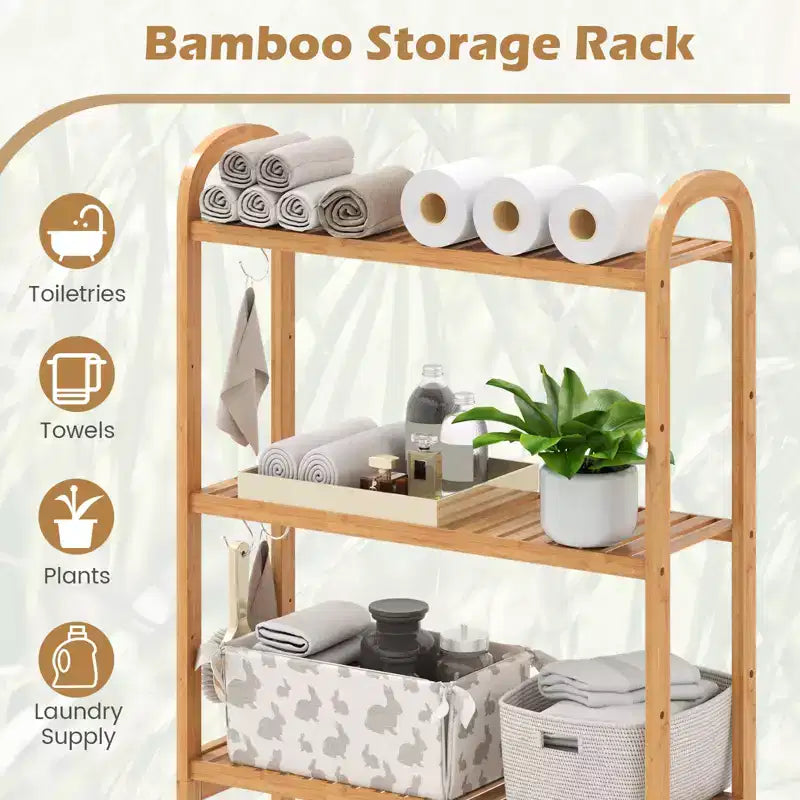 Étagère de rangement Costway en bambou pour toilettes avec 3 étagères ouvertes réglables
