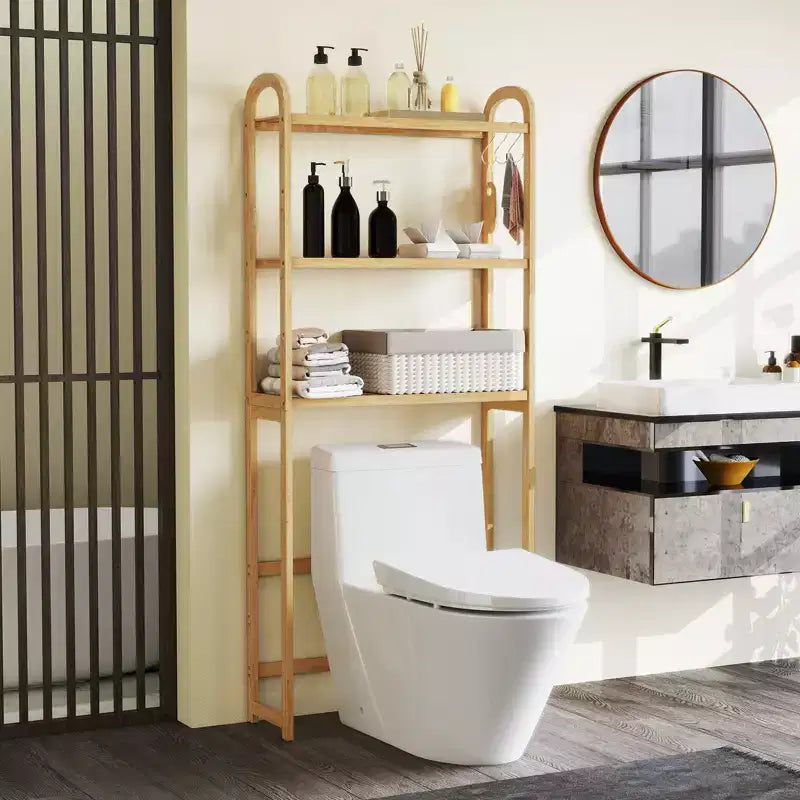 Étagère de rangement Costway en bambou pour toilettes avec 3 étagères ouvertes réglables