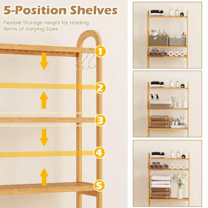 Étagère de rangement Costway en bambou pour toilettes avec 3 étagères ouvertes réglables