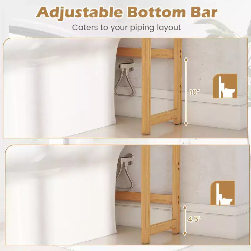 Étagère de rangement Costway en bambou pour toilettes avec 3 étagères ouvertes réglables