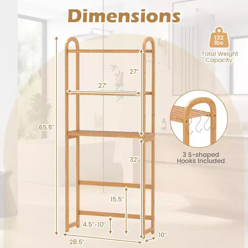 Étagère de rangement Costway en bambou pour toilettes avec 3 étagères ouvertes réglables