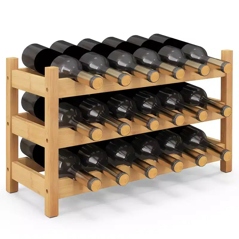 Costway 3 Tier 18 Bottle Drinks Storage Cabinet Shelf Bamboo Drinks Rack for Drinks Lovers