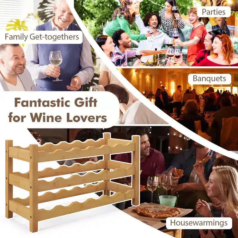 Costway 3 Tier 18 Bottle Drinks Storage Cabinet Shelf Bamboo Drinks Rack for Drinks Lovers