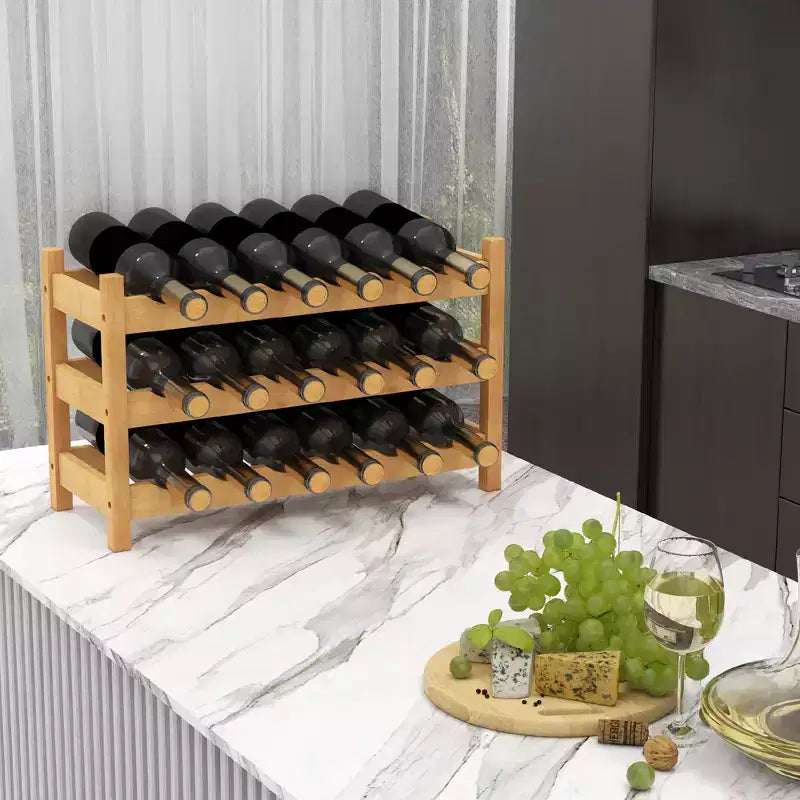 Costway 3 Tier 18 Bottle Drinks Storage Cabinet Shelf Bamboo Drinks Rack for Drinks Lovers