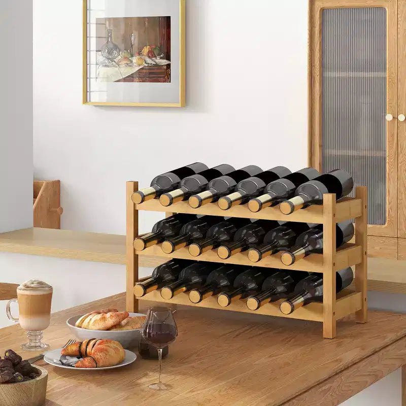 Costway 3 Tier 18 Bottle Drinks Storage Cabinet Shelf Bamboo Drinks Rack for Drinks Lovers