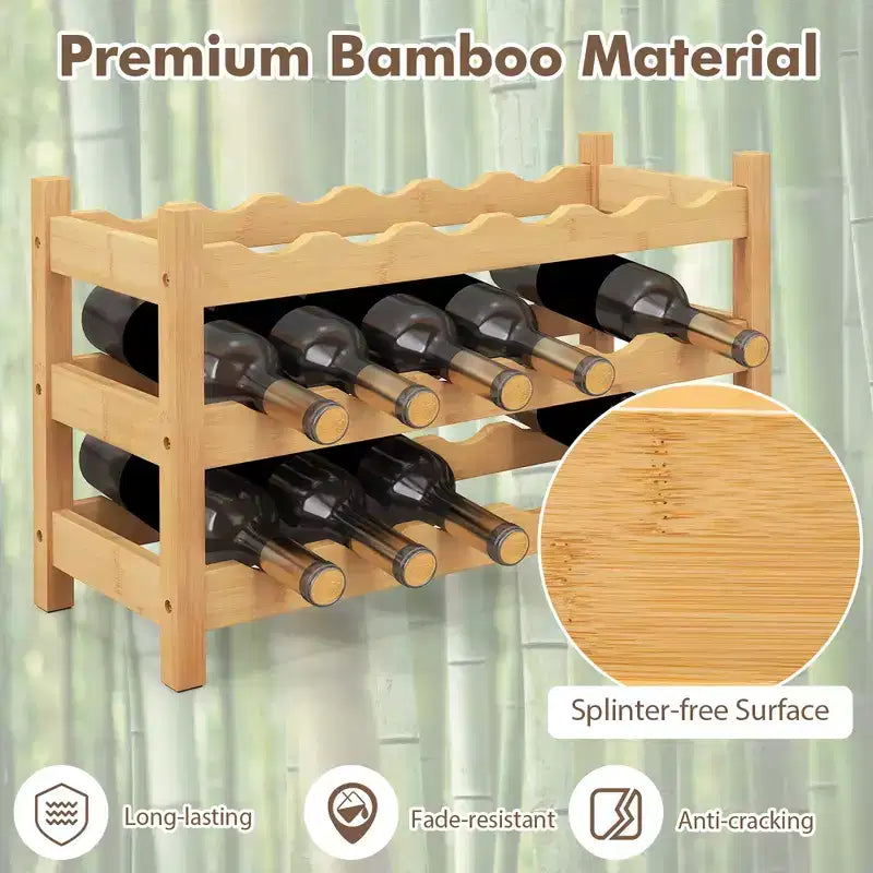Costway 3 Tier 18 Bottle Drinks Storage Cabinet Shelf Bamboo Drinks Rack for Drinks Lovers