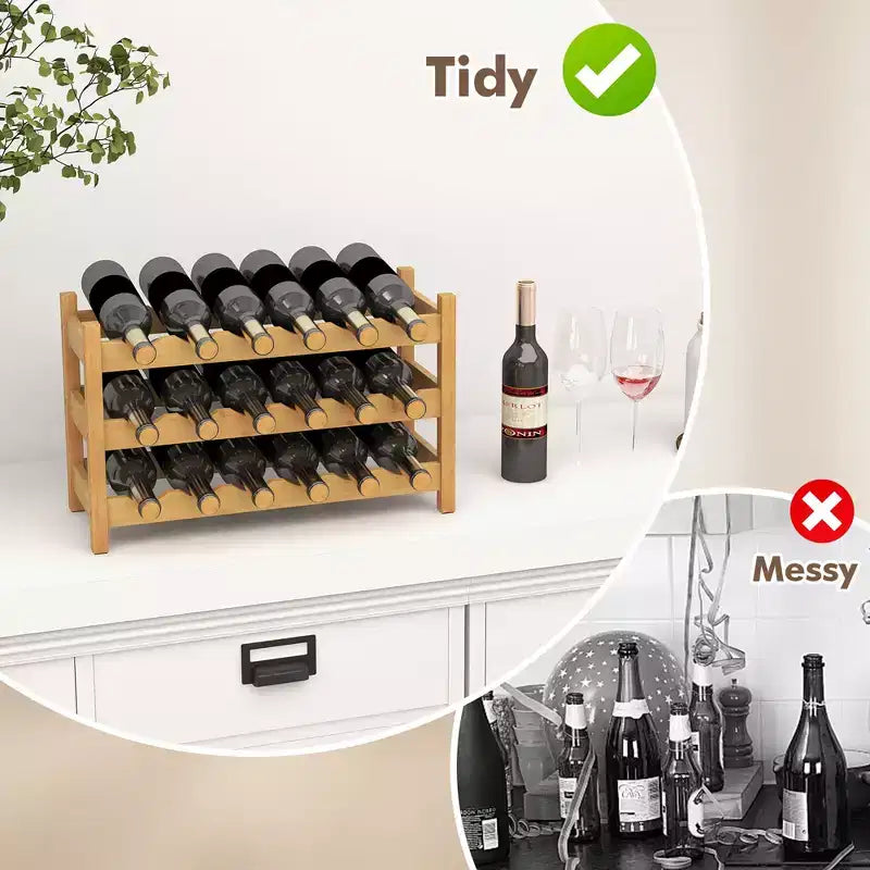 Costway 3 Tier 18 Bottle Drinks Storage Cabinet Shelf Bamboo Drinks Rack for Drinks Lovers