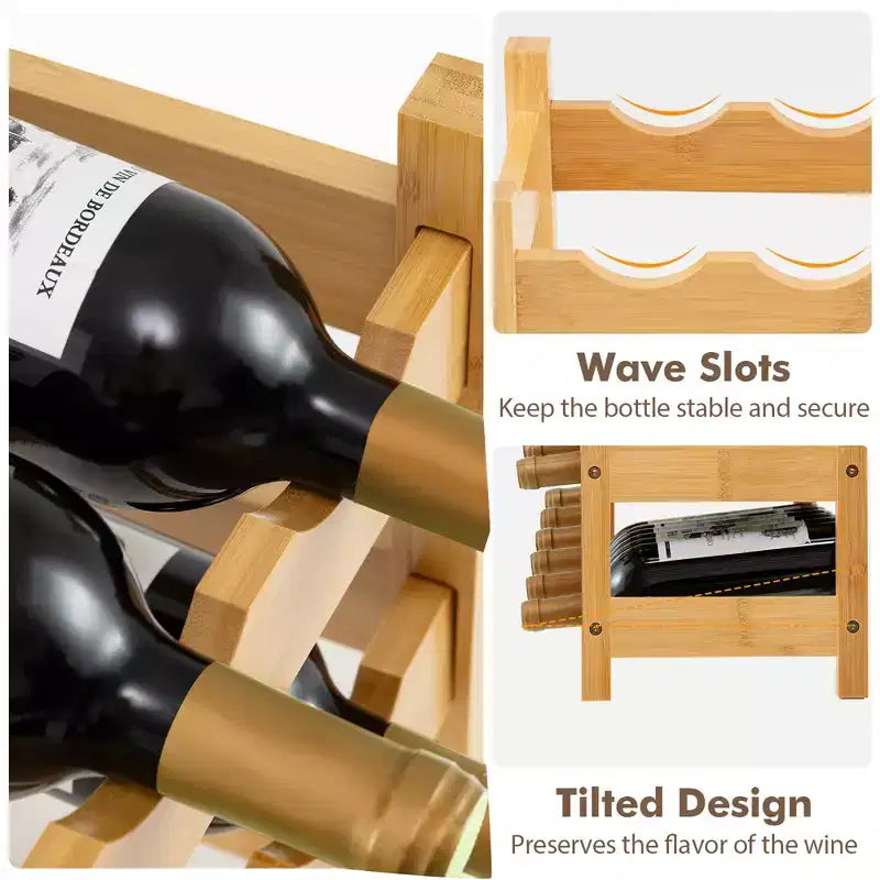 Costway 3 Tier 18 Bottle Drinks Storage Cabinet Shelf Bamboo Drinks Rack for Drinks Lovers