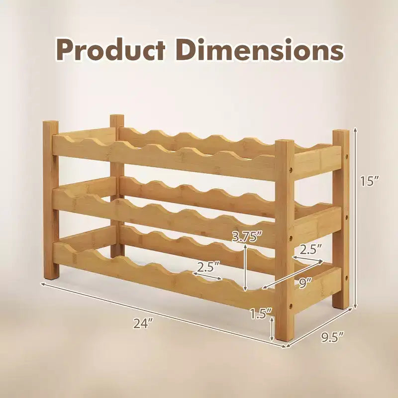 Costway 3 Tier 18 Bottle Drinks Storage Cabinet Shelf Bamboo Drinks Rack for Drinks Lovers