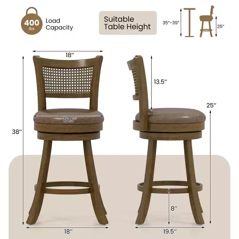Sgabelli da Bar 25 Sedie da Bar Girevoli con Schienale in Rattan PE Altezza Bancone