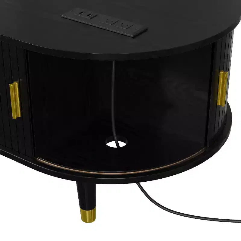 Set mobile TV da fattoria con tavolino da caffè per TV da 80 pollici, mobile TV scanalato con ante scorrevoli, centro di intrattenimento ovale con gambe in legno