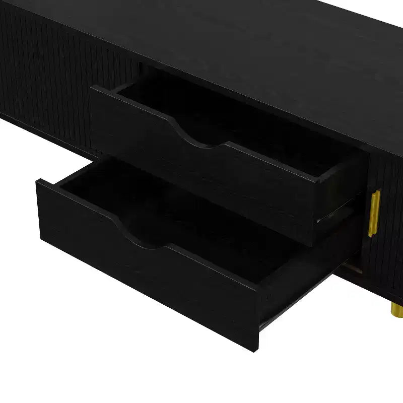 Set mobile TV da fattoria con tavolino da caffè per TV da 80 pollici, mobile TV scanalato con ante scorrevoli, centro di intrattenimento ovale con gambe in legno