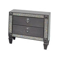 Royal Hampton Nightstand, 2 Drawers, Crystal Like Acrylic Trim, Gray Solid Wood