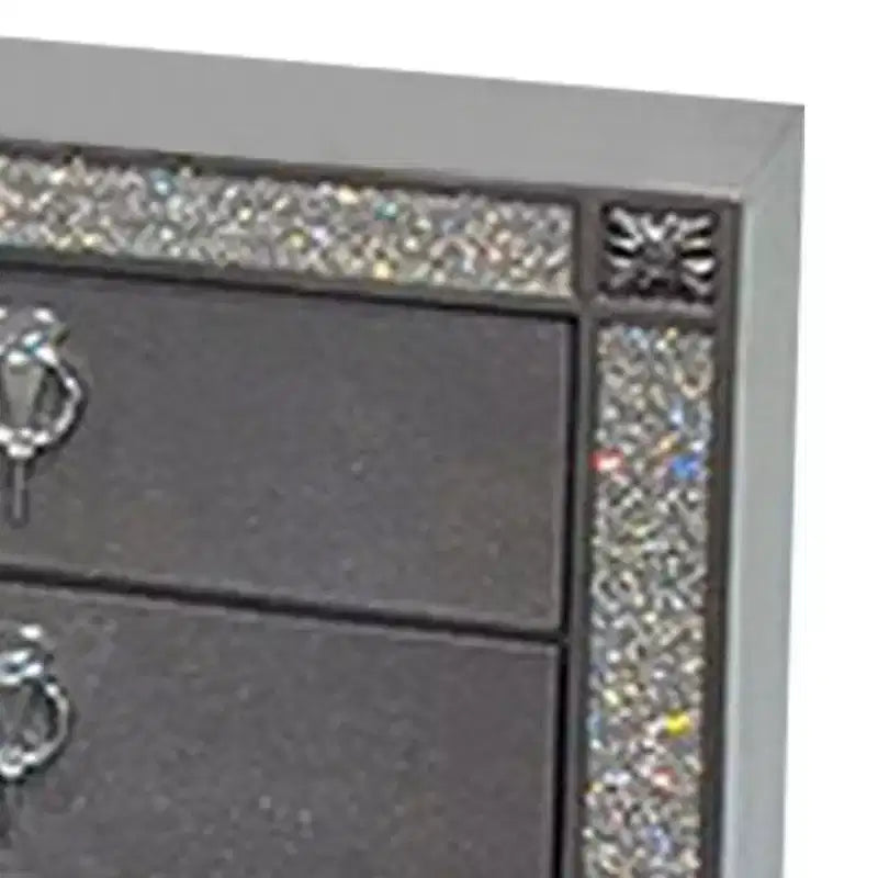 Royal Hampton Nightstand, 2 Drawers, Crystal Like Acrylic Trim, Gray Solid Wood