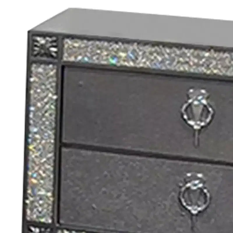 Royal Hampton Nightstand, 2 Drawers, Crystal Like Acrylic Trim, Gray Solid Wood