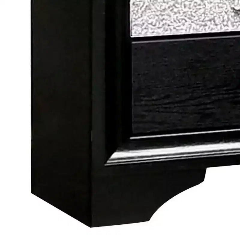 Comodino con profili argentati e 1 cassetto portagioie, nero