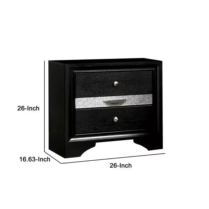 Comodino con profili argentati e 1 cassetto portagioie, nero