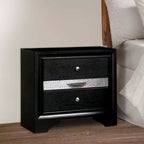 Comodino con profili argentati e 1 cassetto portagioie, nero