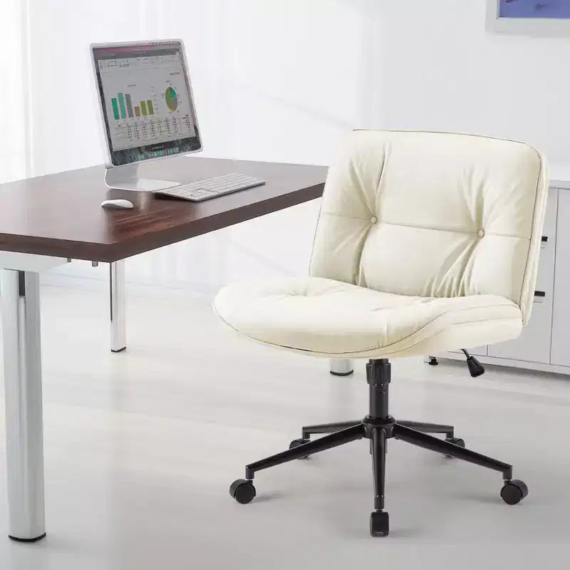 Sedia girevole in pelle PU con base incrociata a rotelle, sedia da ufficio con altezza regolabile e supporto lombare, sedia da gaming senza braccioli per ufficio