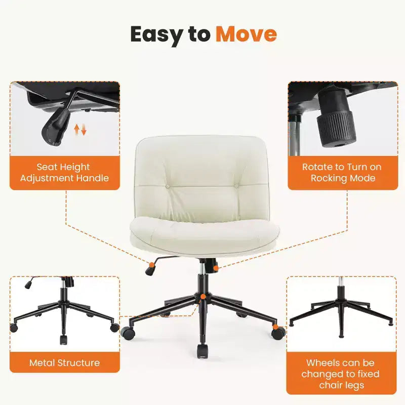 Sedia girevole in pelle PU con base incrociata a rotelle, sedia da ufficio con altezza regolabile e supporto lombare, sedia da gaming senza braccioli per ufficio