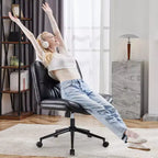 Fauteuil de bureau en cuir PU à roulettes pivotant en croix, avec hauteur réglable et support lombaire, sans accoudoirs, pour le gaming ou le bureau