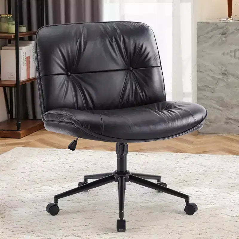 Sedia girevole in pelle PU con base incrociata a rotelle, sedia da ufficio con altezza regolabile e supporto lombare, sedia da gaming senza braccioli per ufficio
