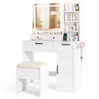 Costway Vanity Set w/Cushioned Stool Makeup Table w/Adjustable Lighting Mode Brightness