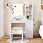 Toilette con sgabello imbottito Tavolo da trucco con illuminazione regolabile e luminosità.