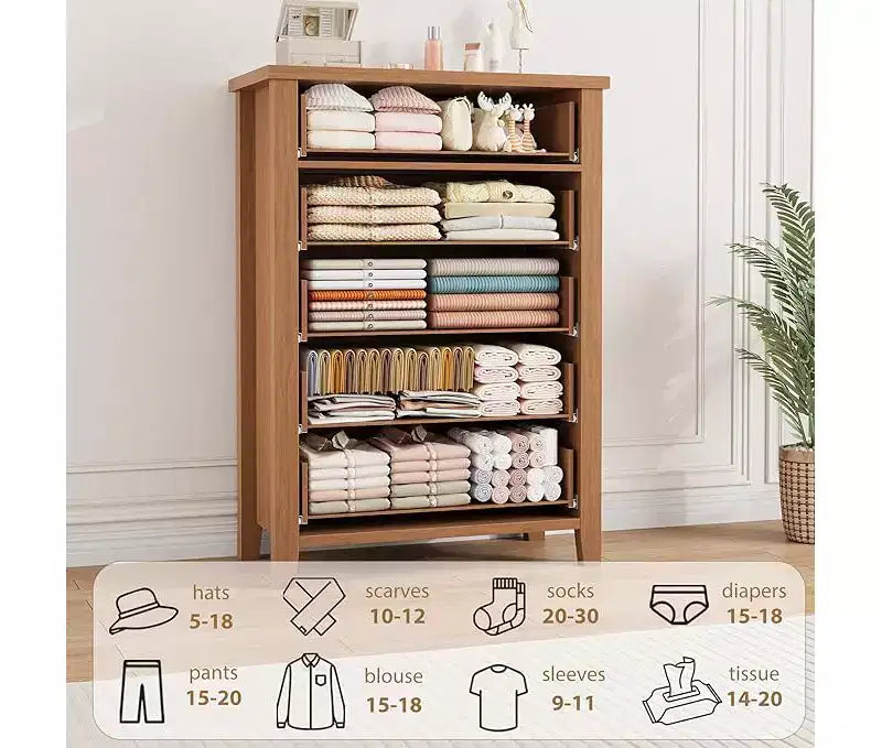 Cassettiera a 5 cassetti per camera da letto, comodino a 5 cassetti marrone con elegante design a V, organizer in legno per soggiorno, cameretta dei bambini