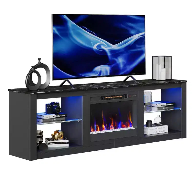 Bestier 71 Fireplace TV Stand for TVs Up to 75, LED Modern TV Console Entertainment Center with Electric Heater & Storage Shelves for Living Room