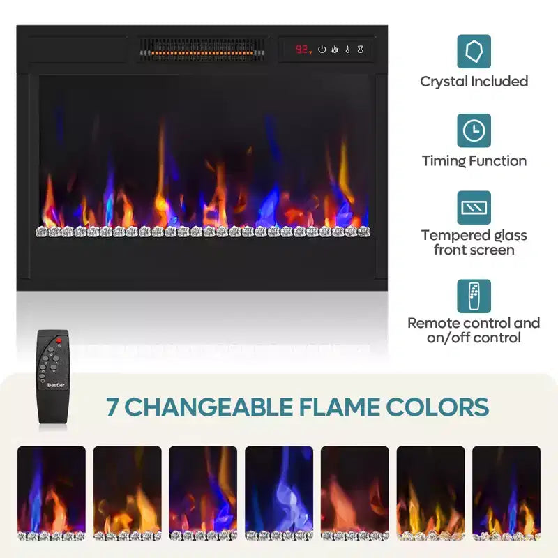 Bestier 71 Fireplace TV Stand for TVs Up to 75, LED Modern TV Console Entertainment Center with Electric Heater & Storage Shelves for Living Room