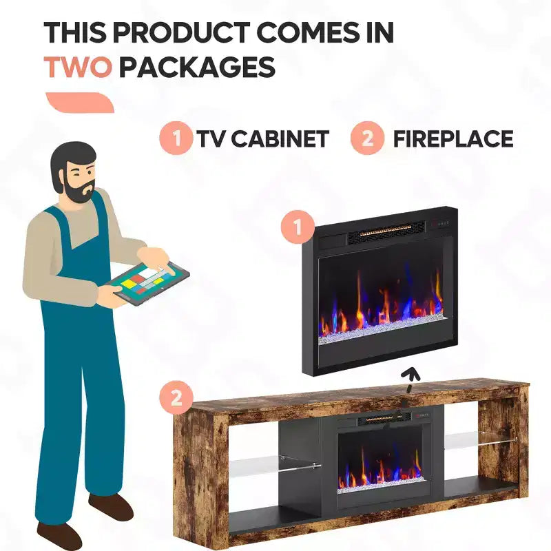 Bestier 71 Fireplace TV Stand for TVs Up to 75, LED Modern TV Console Entertainment Center with Electric Heater & Storage Shelves for Living Room