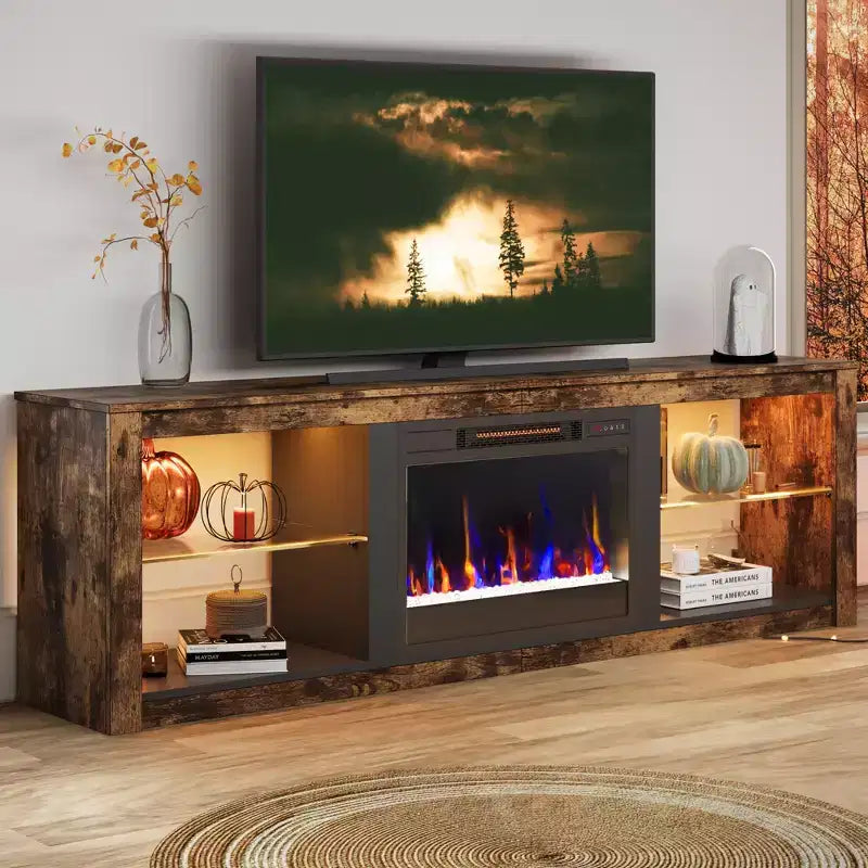 Bestier 71 Fireplace TV Stand for TVs Up to 75, LED Modern TV Console Entertainment Center with Electric Heater & Storage Shelves for Living Room