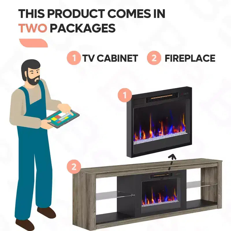 Bestier 71 Fireplace TV Stand for TVs Up to 75, LED Modern TV Console Entertainment Center with Electric Heater & Storage Shelves for Living Room