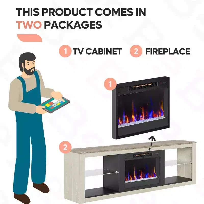 Bestier 71 Fireplace TV Stand for TVs Up to 75, LED Modern TV Console Entertainment Center with Electric Heater & Storage Shelves for Living Room