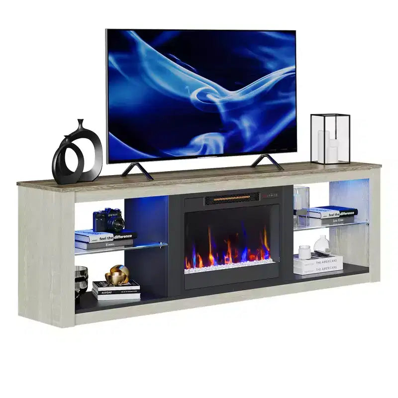Bestier 71 Fireplace TV Stand for TVs Up to 75, LED Modern TV Console Entertainment Center with Electric Heater & Storage Shelves for Living Room